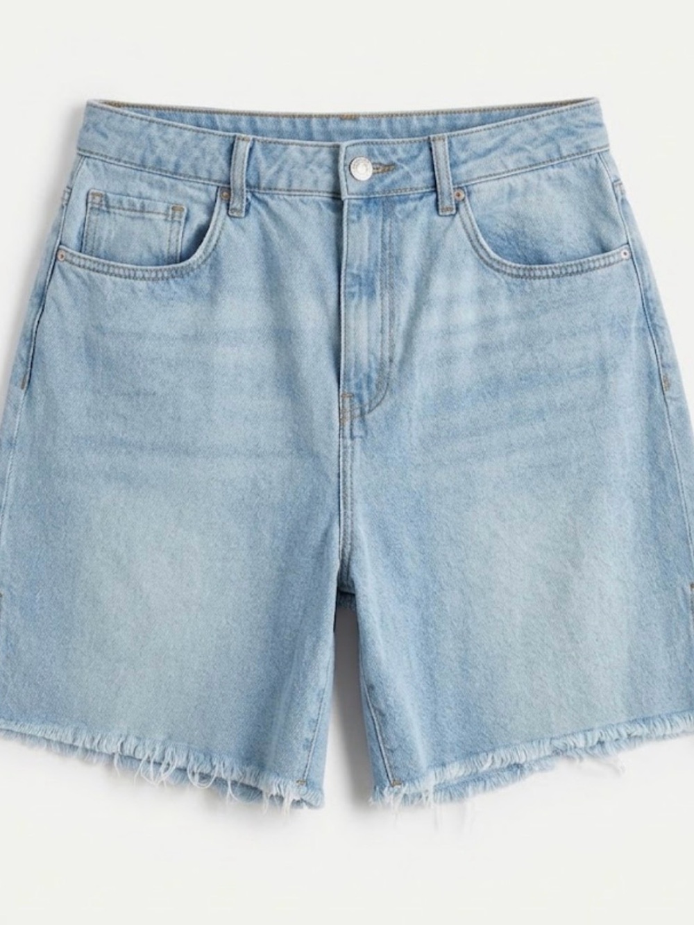 Forever 21 Light Blue Denim Frayed-Hem Long Length Shorts Classic Basic Summer